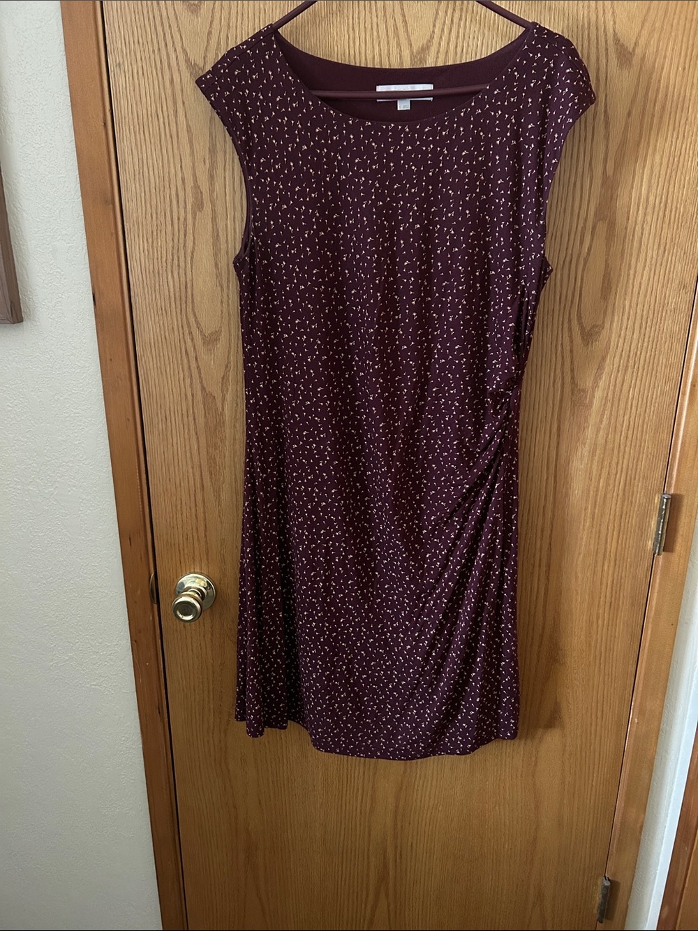 LOFT Burgundy Cap-Sleeve Printed Dress